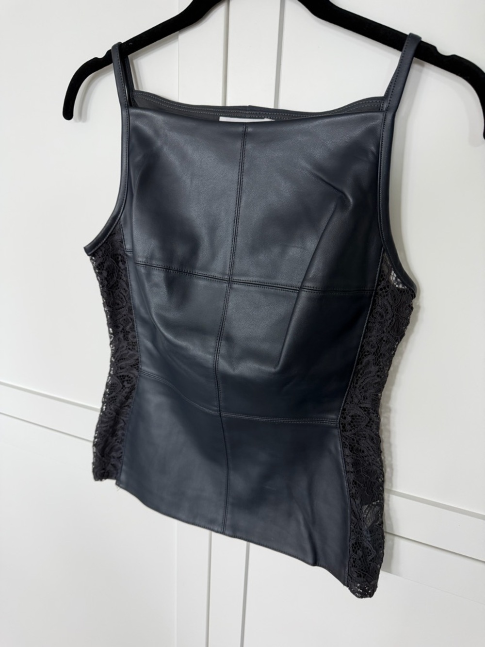 Bailey 44 Navy Blue  Faux Leather Top  size small
